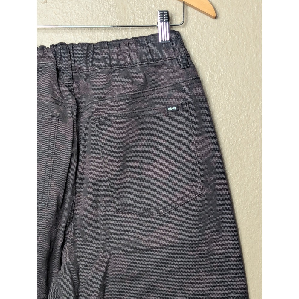 Obey Floral Lace Denim Pants Womens 26 Black Straight Leg High Rise Streetwear - Picture 11 of 12
